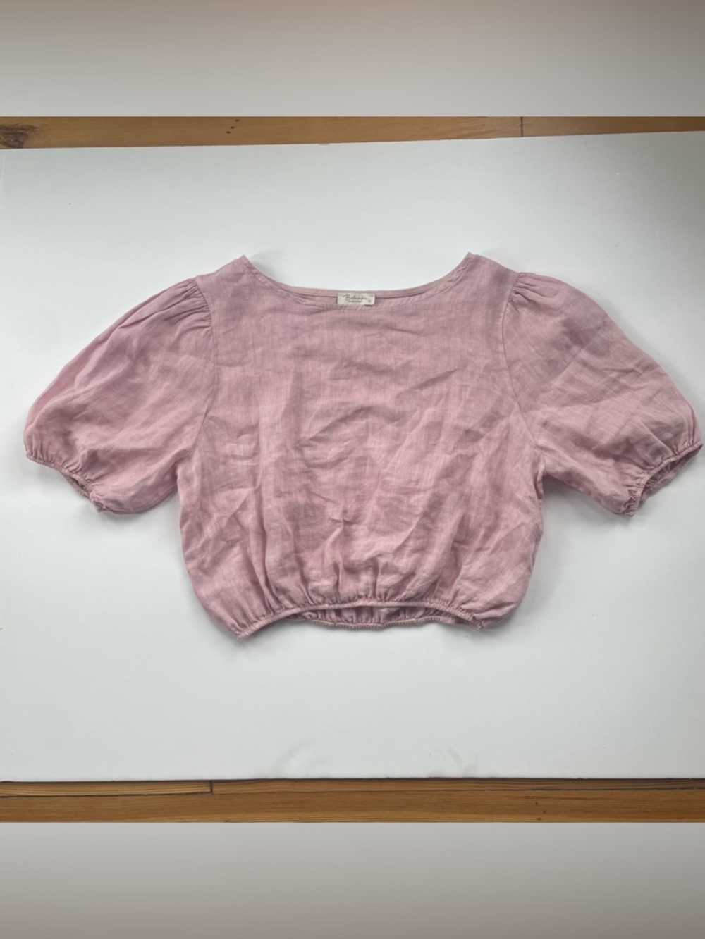 Linen Puff Sleeve Crop Top - Dusty Pink size M made in Italy